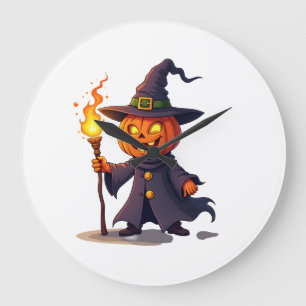 Grande Horloge Ronde Sorcier Citrouille � Haut Tee Magique d'Halloween