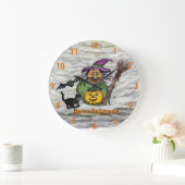 Grande Horloge Ronde Sorcière, Chat, Chauve-souris et Citrouille, Bonne (Maison)