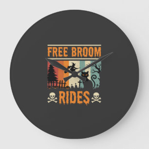 Grande Horloge Ronde Sorcière Chat de Rides de Balai Gratuits Halloween
