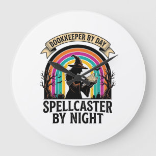 Grande Horloge Ronde Sorcière Comptable Rétro Halloween Comptabilité De