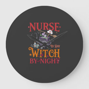 Grande Horloge Ronde Sorcière de jour de sage-femme Nuit de Halloween C