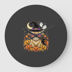 Grande Horloge Ronde Sorcière de la vache des Highlands mignonne Hallow