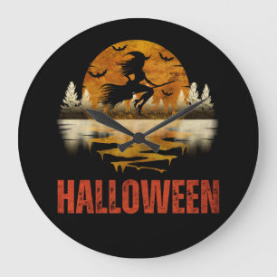 GRANDE HORLOGE RONDE SORCIÈRE DE NUIT D'HALLOWEEN