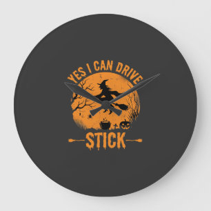 Grande Horloge Ronde Sorcière d'Halloween Drive Stick Graphique_1