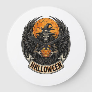 Grande Horloge Ronde Sorcière d'Halloween gothique vintage
