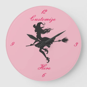 Grande Horloge Ronde Sorcière noire dans la chambre Halloween Thunder_C