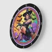 Grande Horloge Ronde Sorcière rétro Orange Moon (Angle)