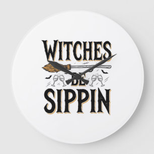 Grande Horloge Ronde Sorcières Boivent Vintage Halloween Boisson T-Shir