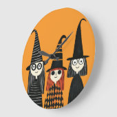 Grande Horloge Ronde Sorcières Fantaisistes Halloween Mignon et Effraya (Angle)