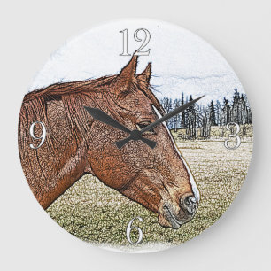 Grande Horloge Ronde Sorrel Horse Portrait Equine Art Illustration