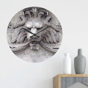 Grande Horloge Ronde Soulagement de la tête de lion classique avec nom