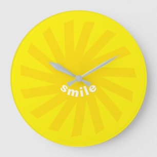 Grande Horloge Ronde Sourire jaune soleil brillant plaisir moderne joye