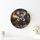 Grande Horloge Ronde Souris et train Steampunk (Maison)