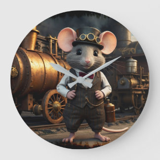 Grande Horloge Ronde Souris et train Steampunk