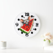 Grande Horloge Ronde Souris joyeuse mange pastèque (Maison)