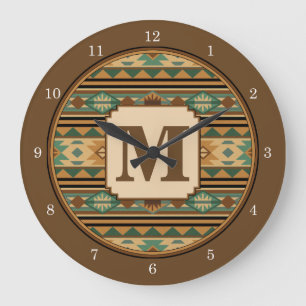 Grande Horloge Ronde Southwest Design Green Brown Personalized