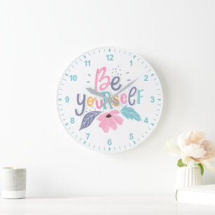Grande Horloge Ronde Soyez vous-même Fleurs Pastel