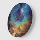 Grande Horloge Ronde Space Nebula bleu jaune Alcool art (Angle)