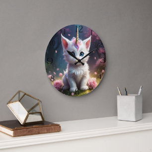 Grande Horloge Ronde "Sparkle Paws : Le chaton licorne enchanteur"