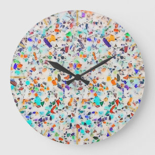 Grande Horloge Ronde Speckles colorés modernes Terrazzo Aquarelle Pein
