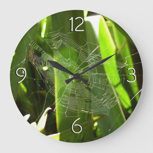 Grande Horloge Ronde Spiderweb dans Tropical Leaves Nature (Recto)