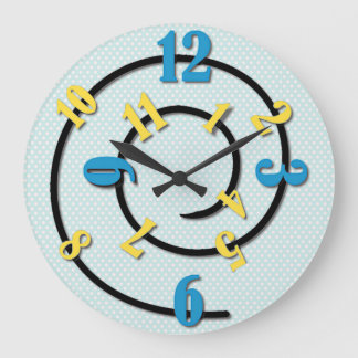 Grande Horloge Ronde Spirale bleu et jaune