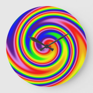 Grande Horloge Ronde Spirale de tourbillon arc-en-ciel rétro hippie col