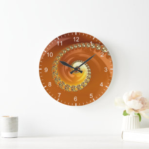 Grande Horloge Ronde Spirale fractale dégradé orange doré abstrait gran