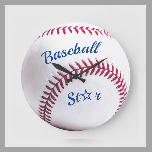 Grande Horloge Ronde Sports photographiques de baseball bleu et blanc r