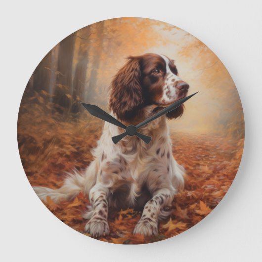 Grande Horloge Ronde Springer Spaniel à l'automne Feuilles automne Insp (Recto)