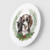 Grande Horloge Ronde Springer spaniel Noël Wreath Festive Pup (Angle)