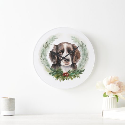 Grande Horloge Ronde Springer spaniel Noël Wreath Festive Pup (Maison)