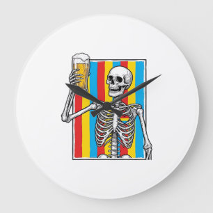 Grande Horloge Ronde Squelette Bière Arc-en-ciel Vintage Gravure T-Shir