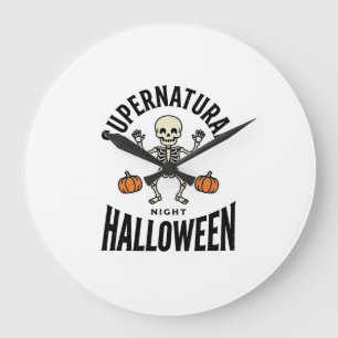 Grande Horloge Ronde Squelette d'Halloween Surnaturel Drôle Vintage_1
