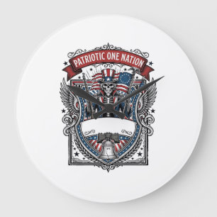 Grande Horloge Ronde Squelette oncle Sam patriotique sombre squelette p