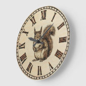 Grande Horloge Ronde Squirrel Wall Clock _ Wood-Burned style  (Angle)
