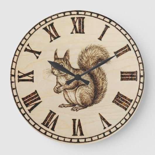 Grande Horloge Ronde Squirrel Wooden Wall Clock (Recto)