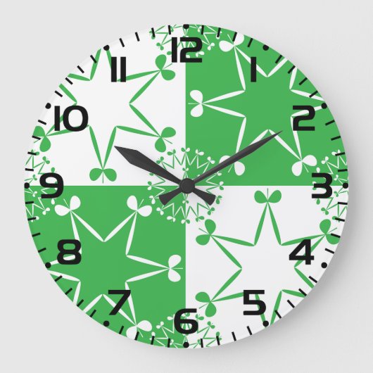 Grande Horloge Ronde St Patricks Day Green Clover Star Geometric (Recto)