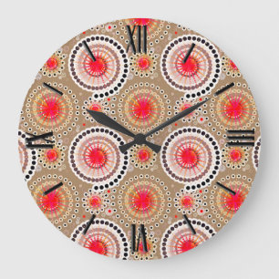 Grande Horloge Ronde Starburbs et pingwheel, taupe, rouge, blanc