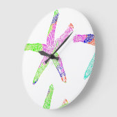 Grande Horloge Ronde Starfish Coastal Beach Multicolor Patterns (Angle)