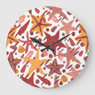 Grande Horloge Ronde Starfish Shells : Motif scandinave