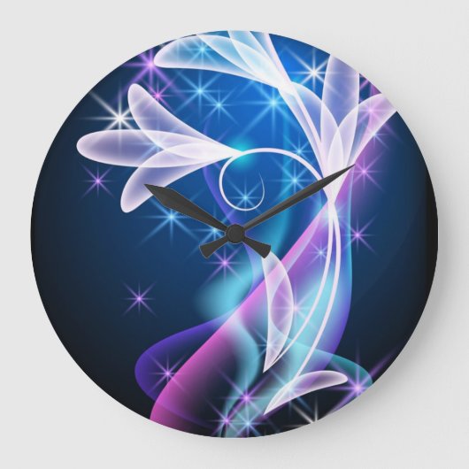 Grande Horloge Ronde Starlit Elégance : Floral Design Deep Blue clock (Recto)