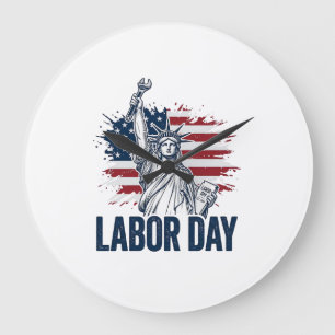 Grande Horloge Ronde Statue de la Liberté Fête du Travail Design Patrio