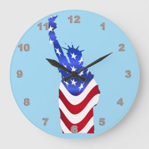 Grande Horloge Ronde Statue du drapeau américain de la Liberté Acryliqu