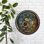 Grande Horloge Ronde Steampunk Inspiré Personnalisé<br><div class="desc">Design amusant et personnalisé. Fait le cadeau parfait pour un ménage,  mariage,  ou toute occasion! Un thème amusant,  métallique,  en détresse steampunk inspiré.</div>