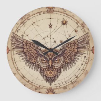 Grande Horloge Ronde Steampunk Owl Wings Wall Clock | Vintage Mechanica