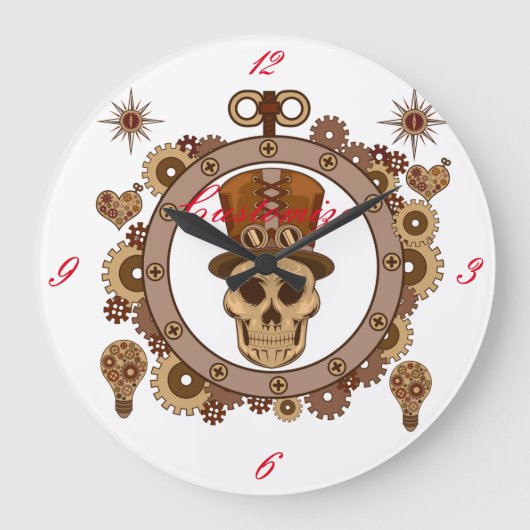Grande Horloge Ronde Steampunk Theme Top Hat Skull Thunder_Cove (Recto)