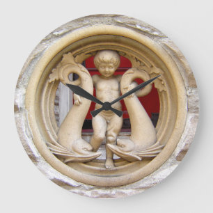 Grande Horloge Ronde Stone Citizens, putto de granit et dauphins