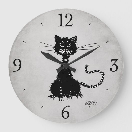 Grande Horloge Ronde Stone Gris Ragged Evil Black Cat (Recto)