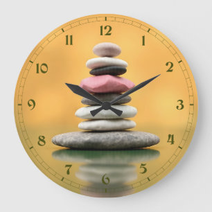 Grande Horloge Ronde Stones Spirituelles Zen Équilibre Art Thérapeutiqu